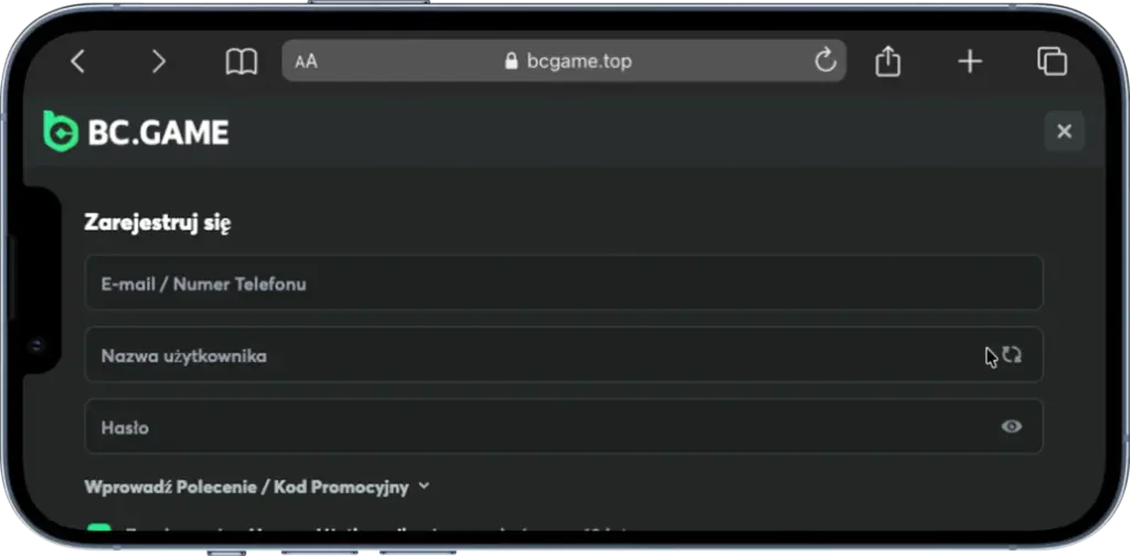 rejestracja w kryptokaynie bc game