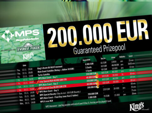 Ab Freitag über €300.000 garantiert bei der Mega Poker Series im King’s ab €100 Buy-In!