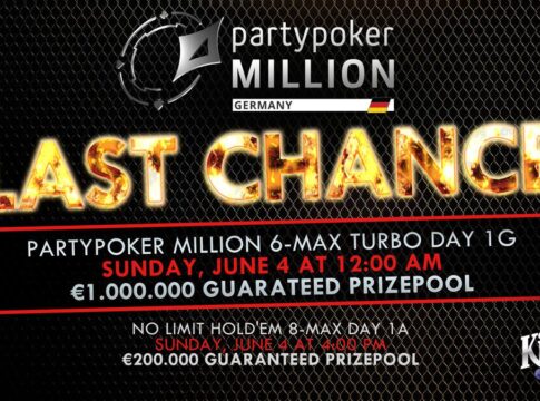 Am Sonntag um 12:00 Uhr die letzte Chance auf € 1 Mio beim partypoker Million Germany Main Event im King’s – Easy Money!