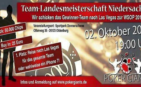 Am 02. Oktober lädt Poker Giants zur Team-Landesmeisterschaft nach Oldenburg und schickt das Siegerteam zur WSOP Las Vegas!