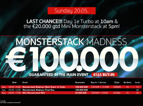 „B52“ geht als Chipleader ins €100k GTD Monsterstack Madness Finale – Erst 508 Entries vor dem letzten Starttag am Sonntag um 10:00Uhr!