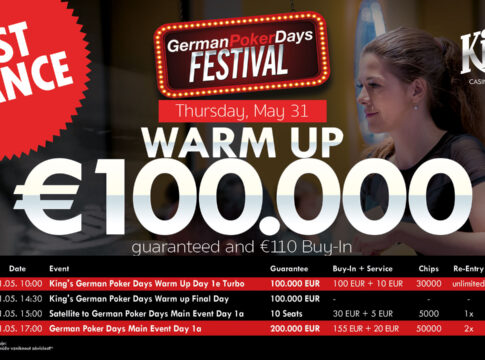 GPD Warm Up im King’s – Erst 651 Entries –  Um 10:00Uhr letzte Chance auf €100k GTD – Nahom Mekonen gewinnt das Noon Turbo!