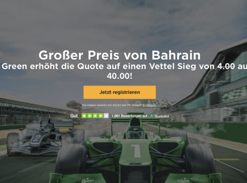 MrGreen bietet eine Quote von 40,00 bei einem Sieg von Vettel beim F1 GP von Bahrain