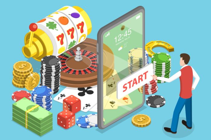 3D Isometric Flat Vector Conceptual Illustration of Online Gambling Platform.