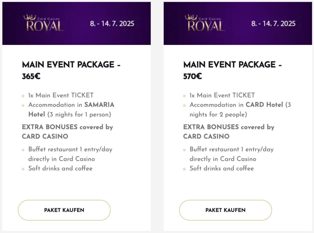 Card Casino Royal Main Event Packages