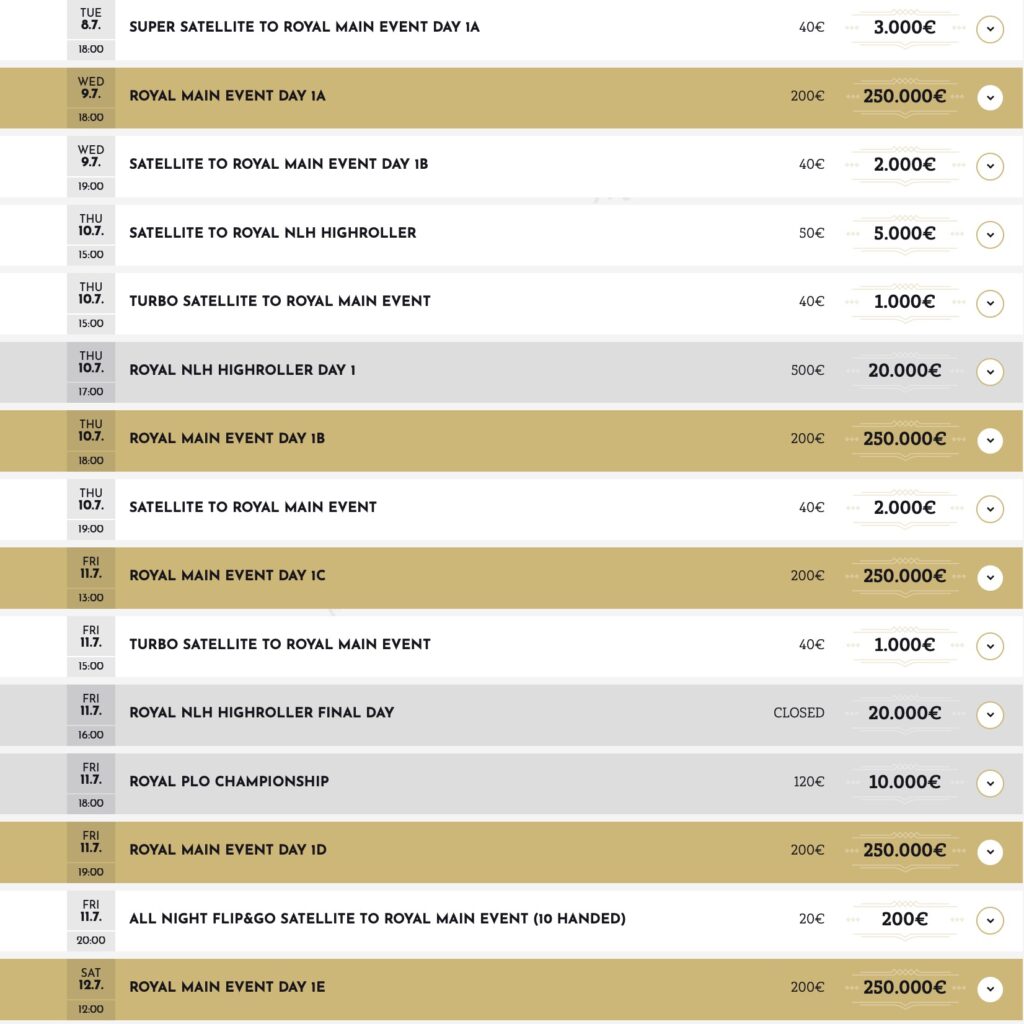 Card Casino Royal Turnierplan Schedule 1/2