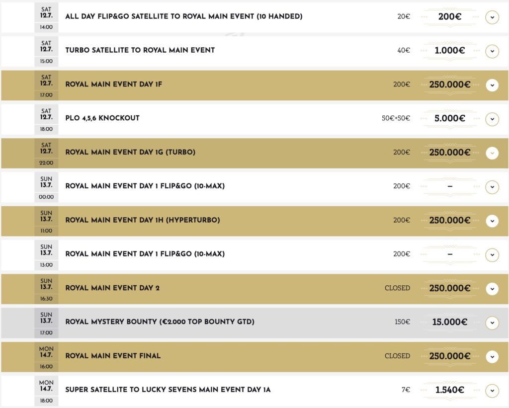 Card Casino Royal Turnierplan Schedule 2/2