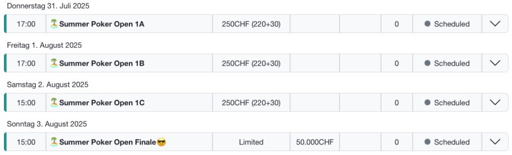Summer Poker Open Schedule