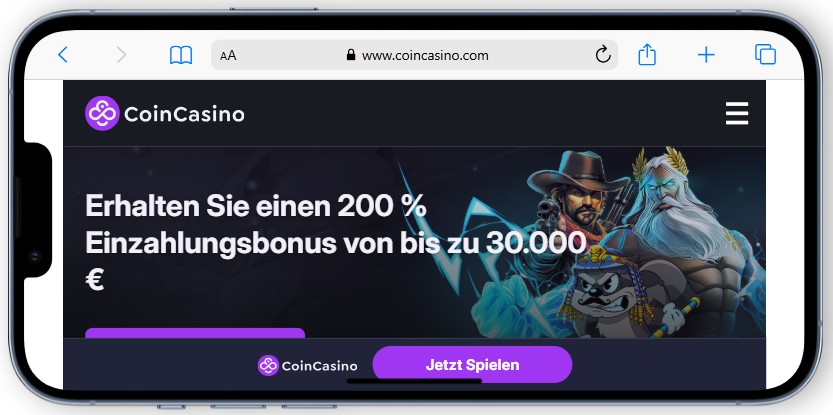 CoinCasino 200% Willkommensbonus für Spiele wie Mega Moolah.