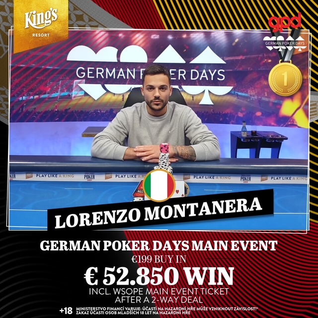 German Poker Days Main Event Sieger: Lorenzo Montanera (ITA)