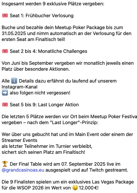 Meetup Poker MUP - Las Vegas Finale Spielregeln