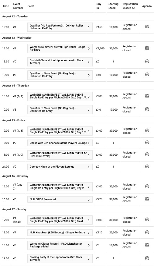 Women's Summer Festival - Schedule Spielplan