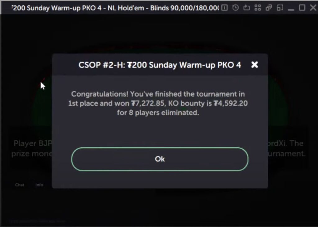 Bobby-James-Poker-BJPCoin-CoinPoker-Result-Sunday-Warm-Up