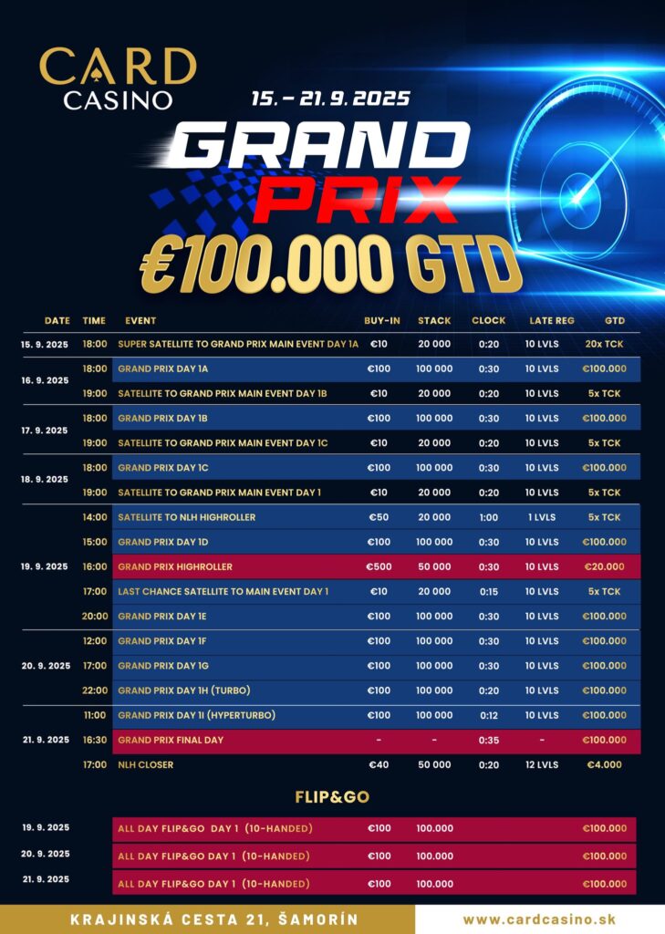 Card Casino SK Samorin Bratislava Grand Prix - Schedule Spielplan Festivalplan