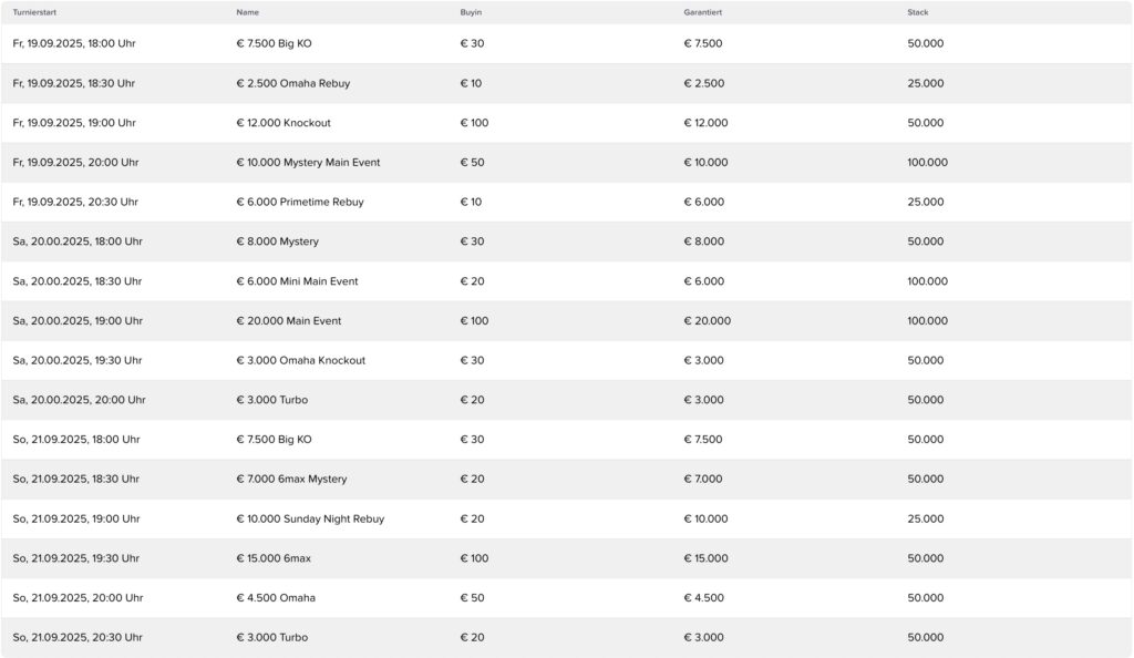 win2day Big Stack Series Schedule