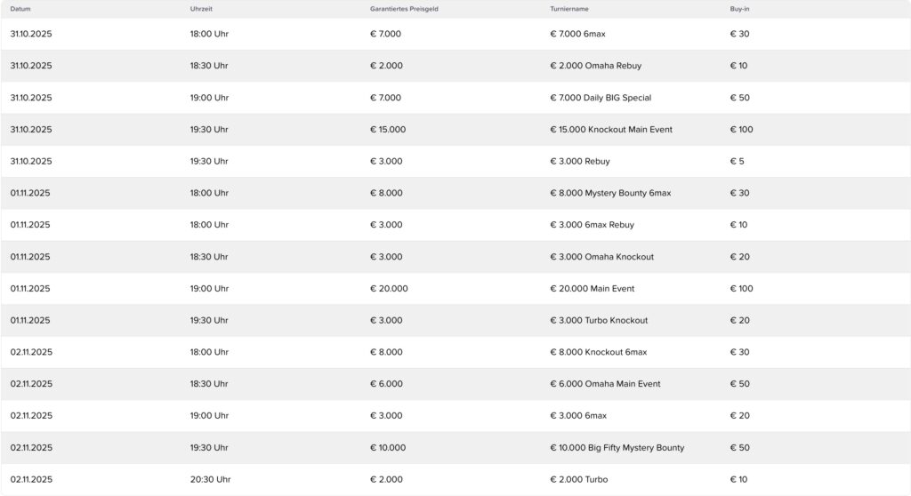 Halloween Series - Schedule Turnierplan