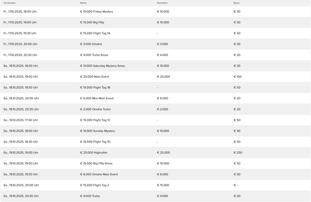 win2day Mystery Bounty Series - Schedule