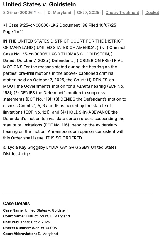 Tom Goldstein - US District Court Maryland - 7 Oct 2025