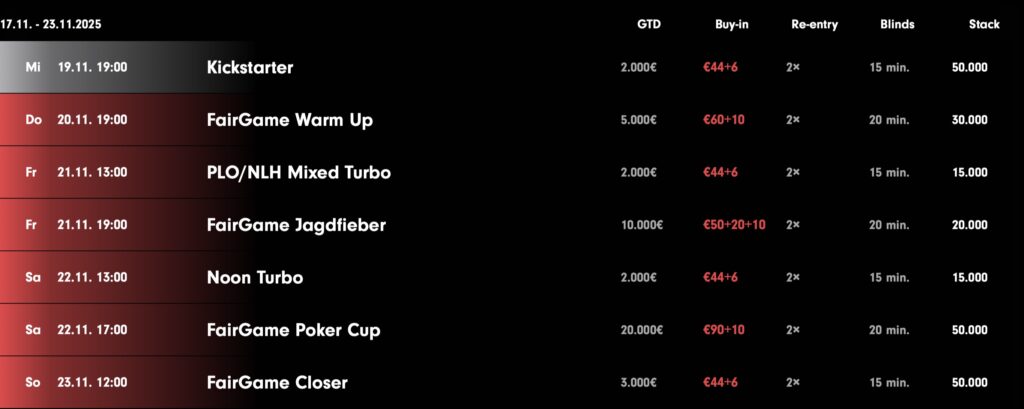 FairGame Poker Cup FGPC - Schedule