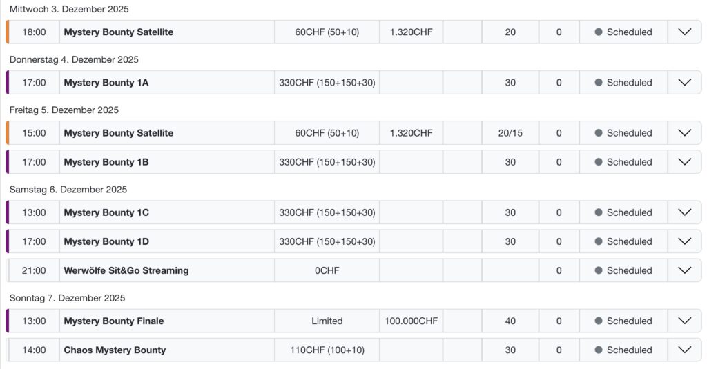 Werwölfe Mystery Bounty + Chaos Mystery Bounty + Satellite - Turnierplan