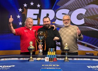 Das Podium der 16. Deutschen Bracelet Meisterschaft der Poker-Bundesliga: (v.l.n.r.) Joachim Gaidies, Christian Fritze, Frank Gerwig