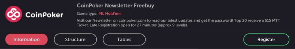 CoinPoker Newsletter Freeroll