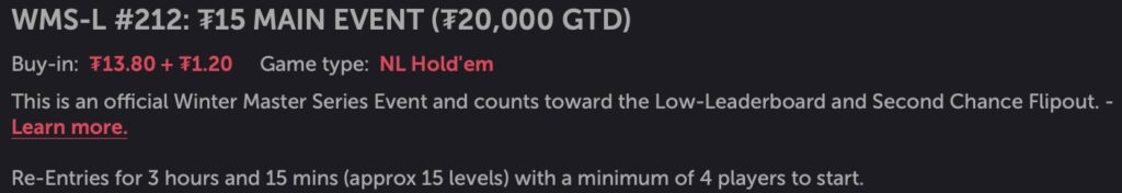 WMS Winter Masters Series Main Event LOW