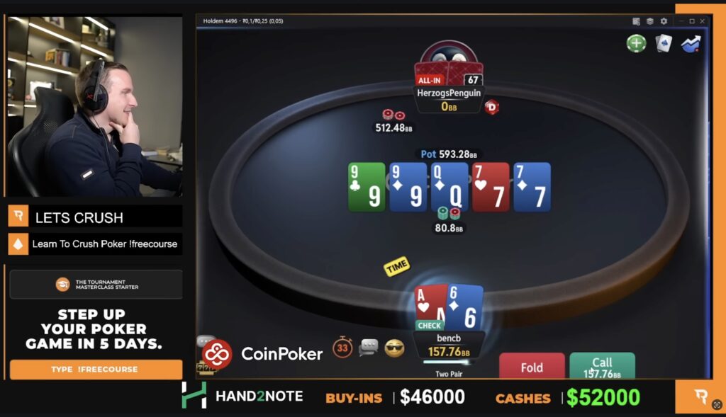 CoinPoker Level Up - Benjamin Rolle BenCB Ace-high Call