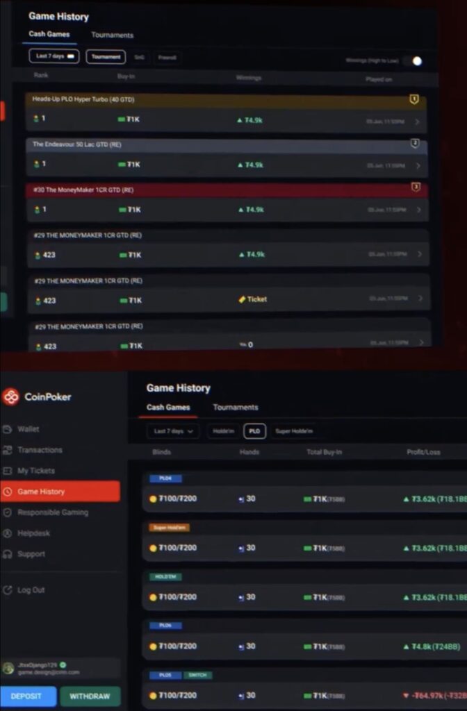 CoinPoker Level Up - Game History