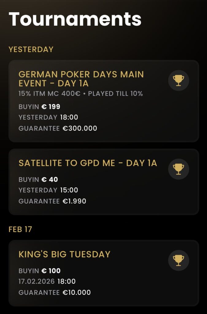 Kings Resort App - King's Resort Rozvadov - Tournament Results