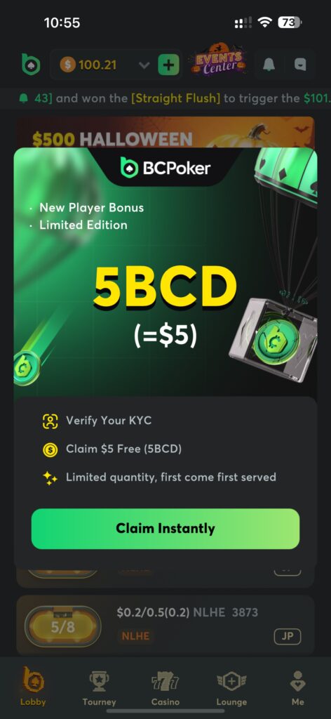 5BCD KYC Bonus BCPoker