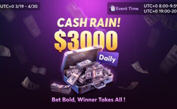 BCPoker wird zum Rainmaker! Täglich $3.000 „Cash Rain“ und $600 Leaderboard Preise! Cash Rain Banner BCPoker