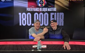 Legat führt im PFBM Main Event / Internationaler FT im PFB Turbo / Taubexx & Brudi teilen brüderlich PFB Poker France Belgique masters PKO Event - vlnr Brudi, Taubexx