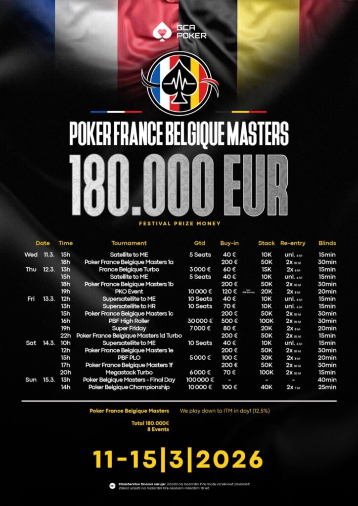 Poker France Belgique Masters - Schedule Turnierplan