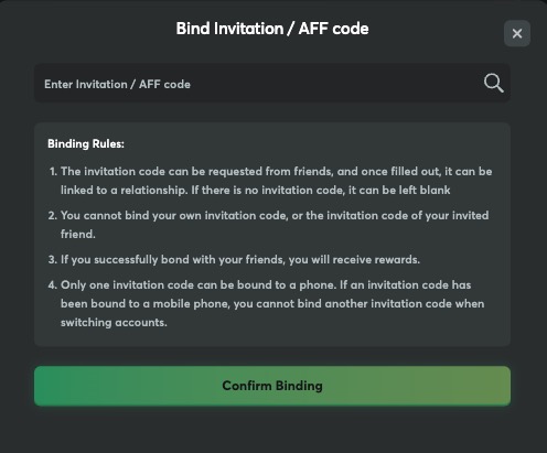 BCPoker - Bind invitation AFF code Referral