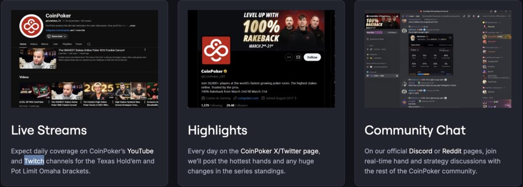 CoinPoker Heads Up Cash Game World Championship CGWC Live - Socail Media YouTube Twitch Twitter Discord Reddit