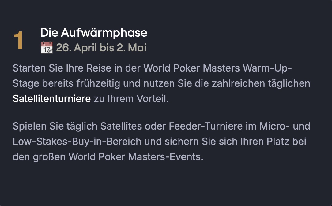 CoinPoker World Poker Masters WPM - Stages