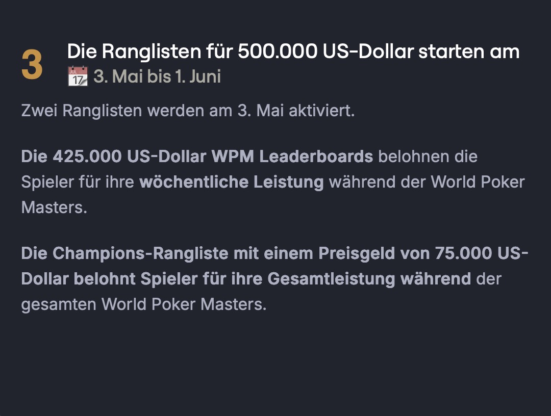 CoinPoker World Poker Masters WPM - Stages