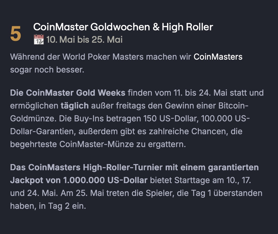 CoinPoker World Poker Masters WPM - Stages