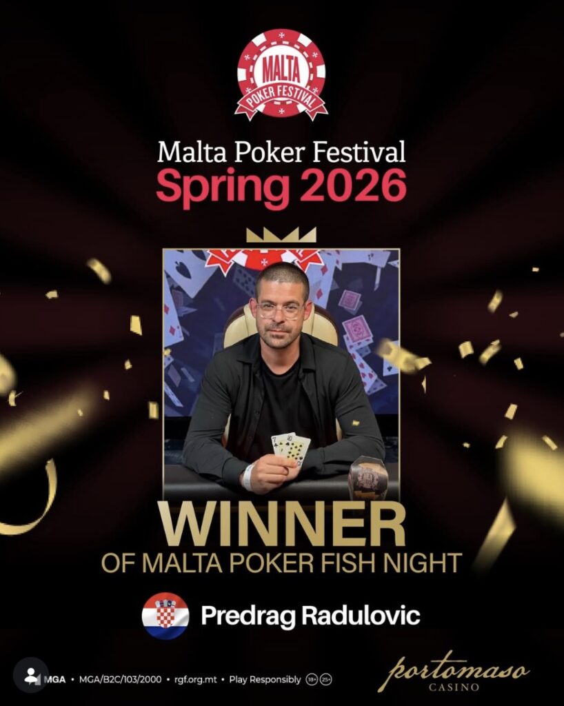 MPF Malta Poker Festival Spring 2026 - Malta Fish Night - Pedrag Radulovic CRO - 68 Entries, 2850 EUR First Prize