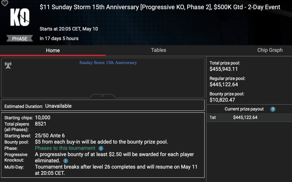 PokerStars Sunday Storm 15th Anniversary - LOBBY