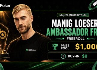 Mit dem richtigen Passwort heute im BCPoker Grind – $1k Freeroll von und mit Manig Loeser! BCPoker Ambassador Global Manig Loeser Löser WEEKLY FREEROLL