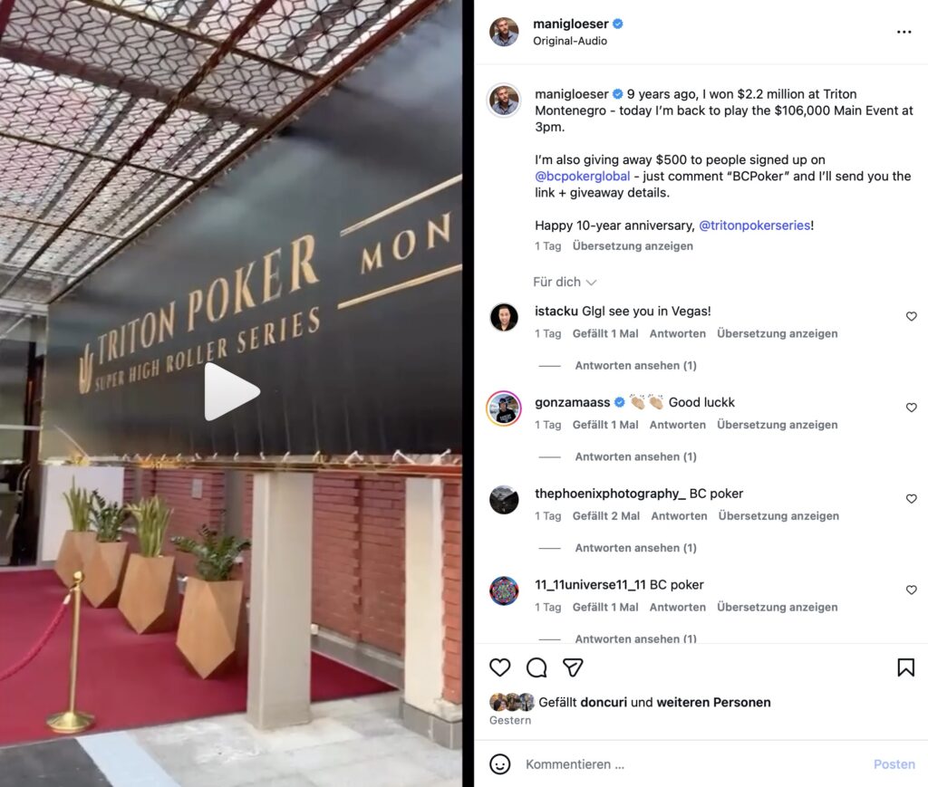 Manig Löser Loeser BCPoker Triton Super High Roller Series Giveaway