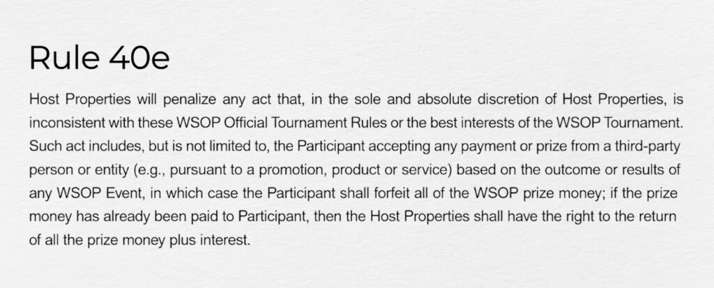 WSOP Regeln Rules 2026 - Outside Deals