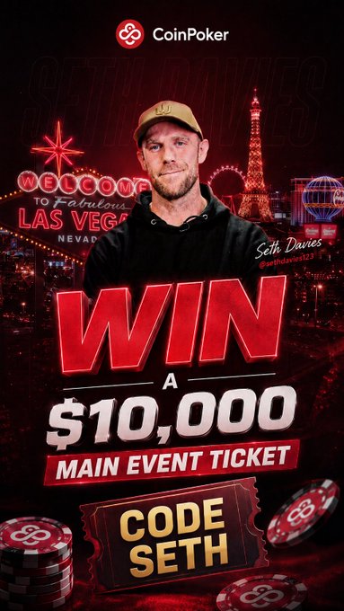 CoinPoker Ambassador Seth Davies WSOP Las Vegas Main Event Package Promotion 2