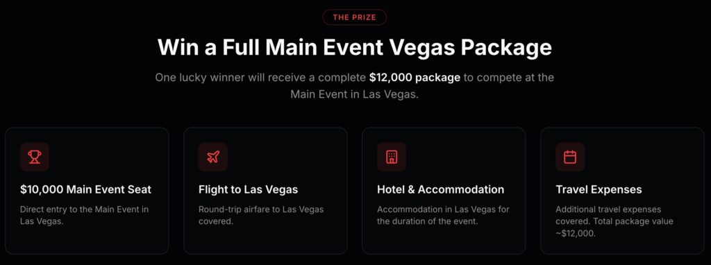 CoinPoker Ambassador Seth Davies WSOP Las Vegas Main Event Package Promotion THE PRIZE