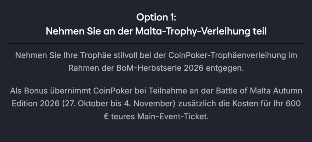 CoinPoker Battle of Malta Online Series - Physical Trophy Option 1