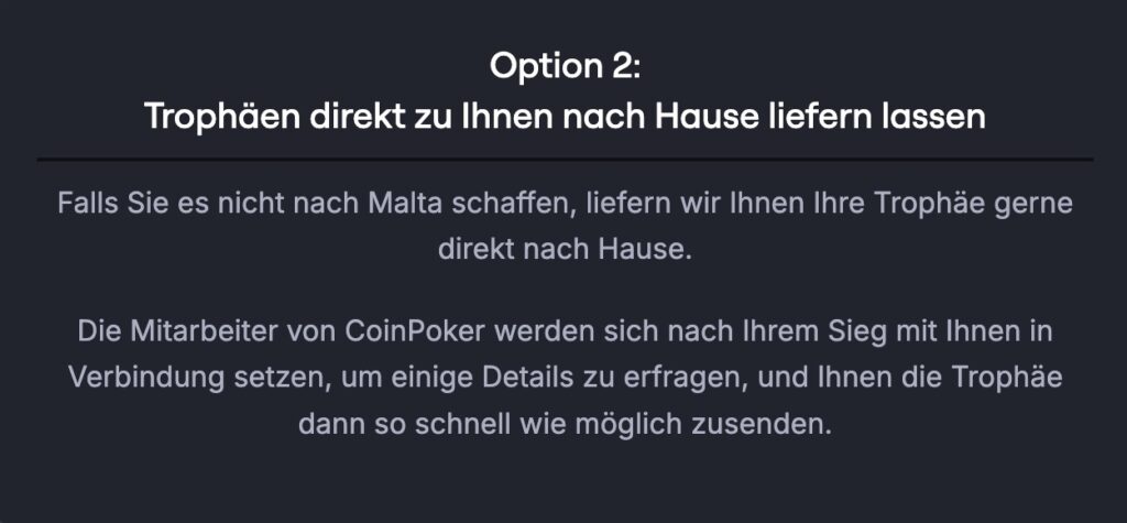 CoinPoker Battle of Malta Online Series - Physical Trophy Option 2