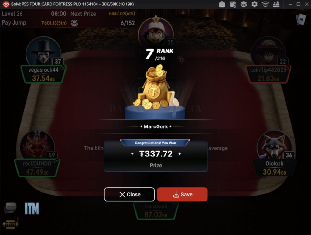 BoM 55 Four Card Fortess PLO - Final Table Bubbleboy Marc Gork