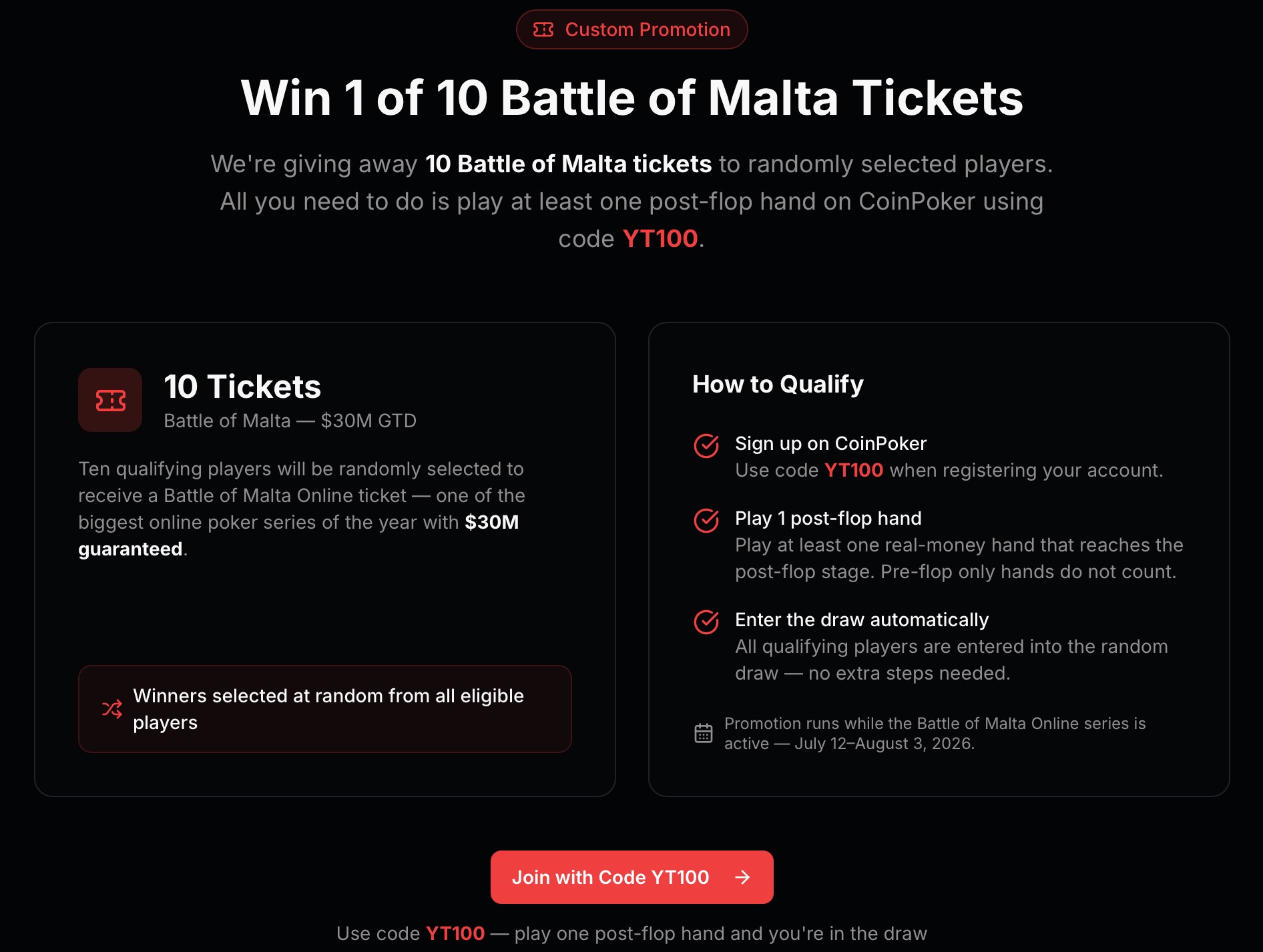 CoinPoker Battle of Malta YouTube Promotion - YT100